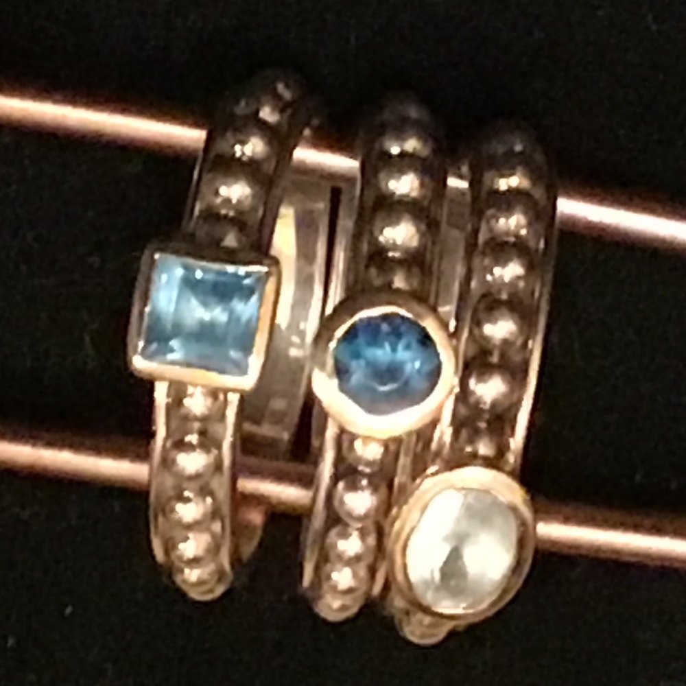 Shades of Sapphire Topaz TRIO Rings Size 7